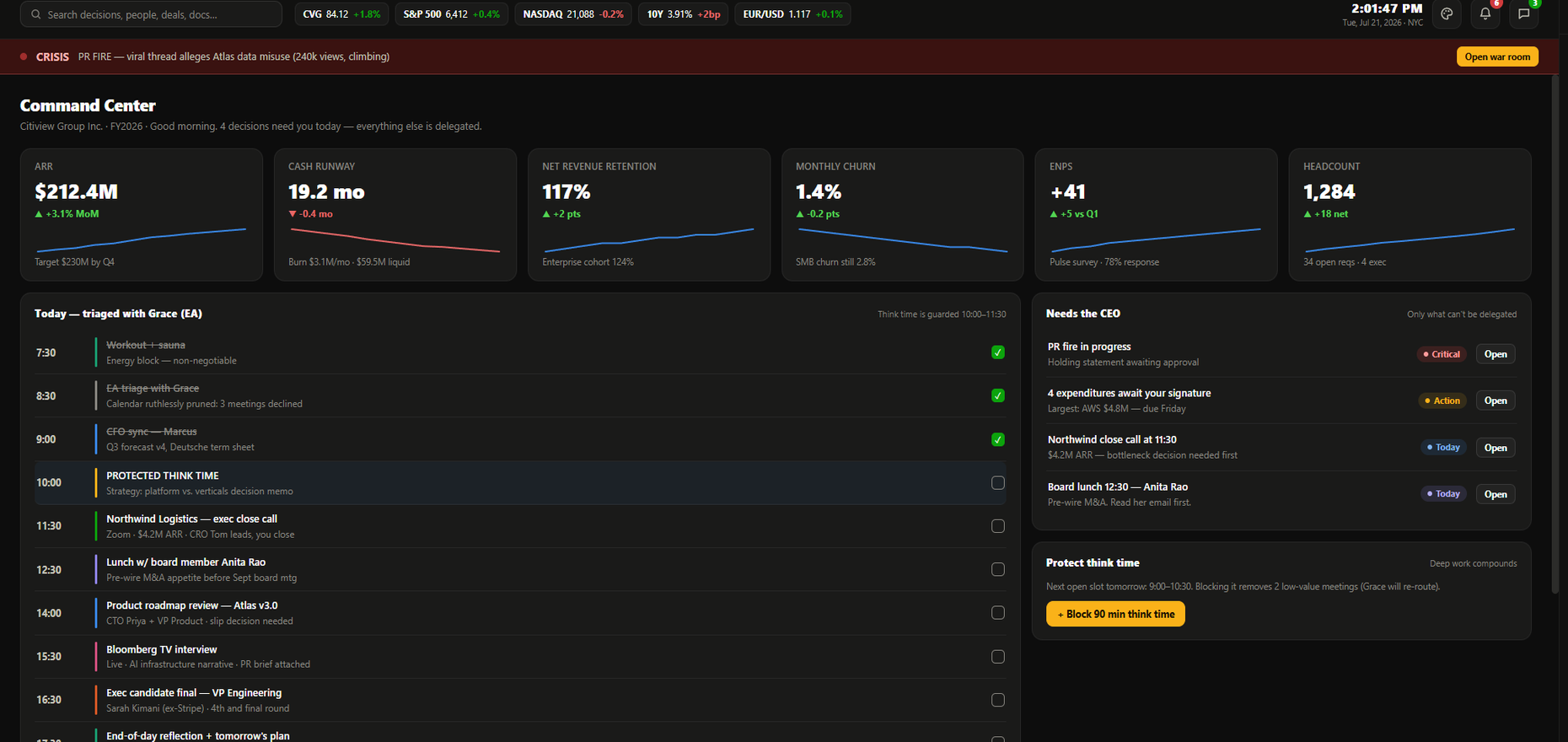 Citi Scope V3 — CEO command center with live KPIs, schedule and executive comms