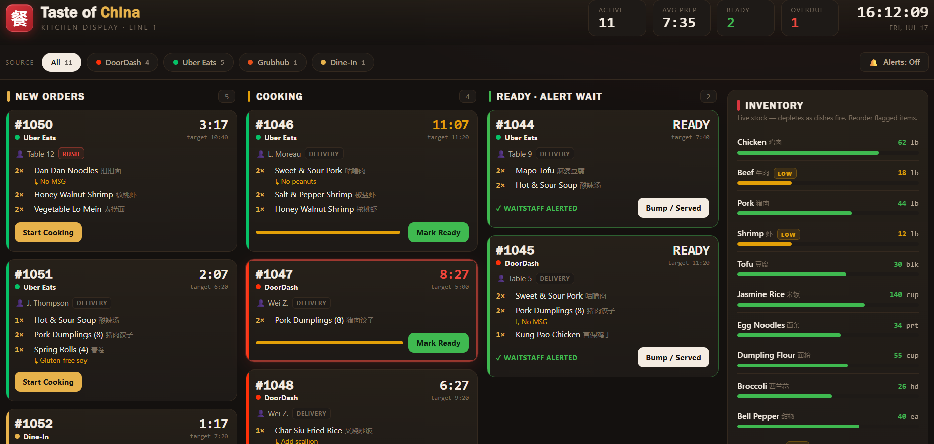 Kitchen Display System — live order board