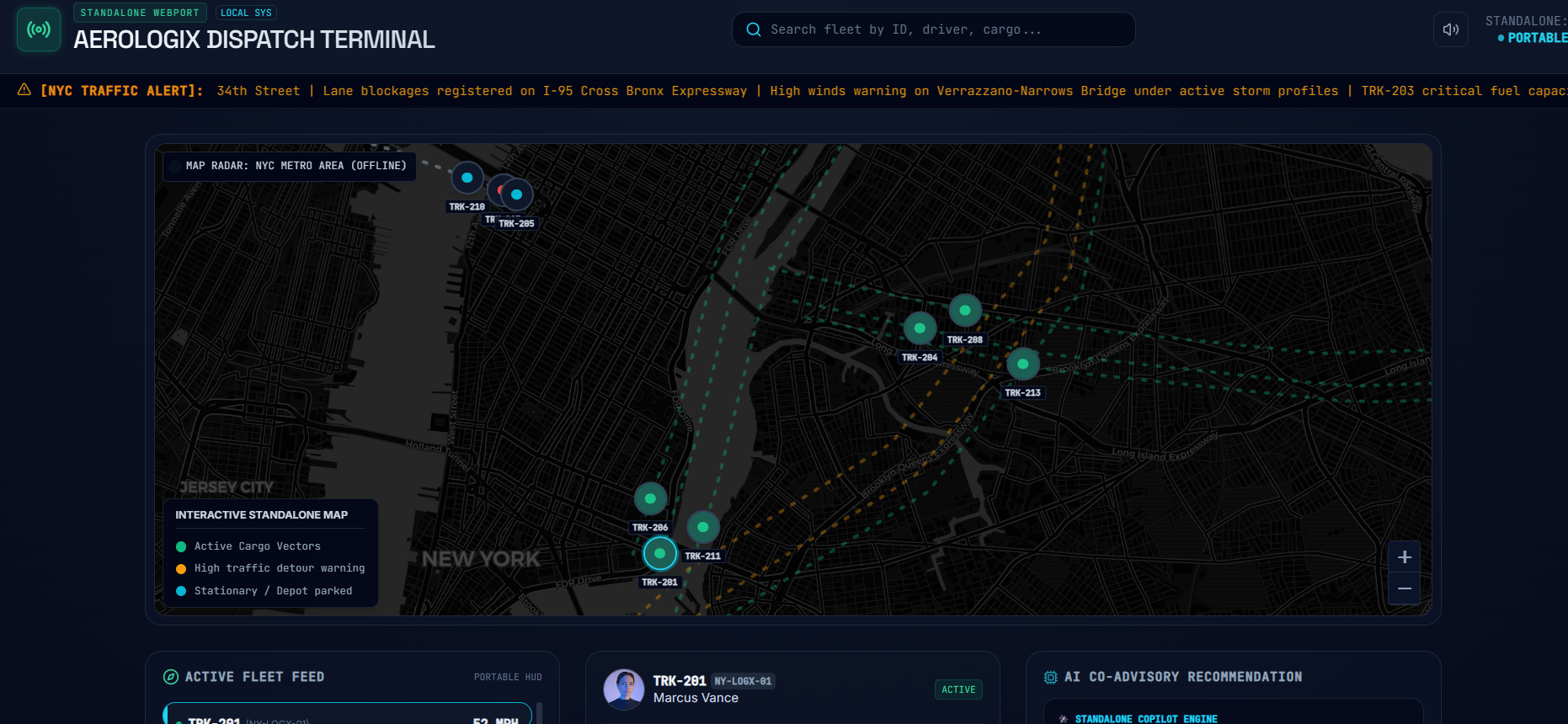 AeroLogix Dispatch Terminal — live fleet map radar